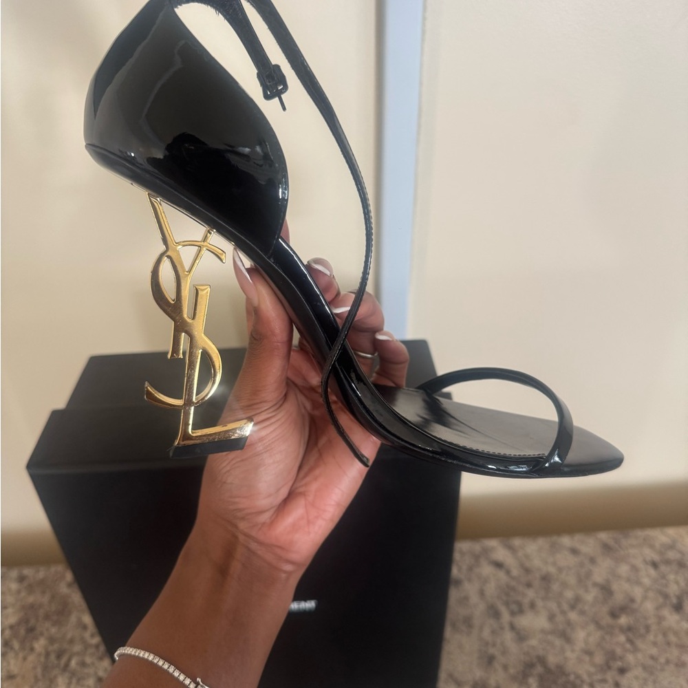 Yves Saint Laurent Black and Gold Stiletto Heels